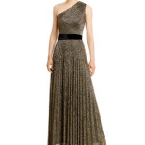Metallic Asymmetric Neckline with Black Velvet bow